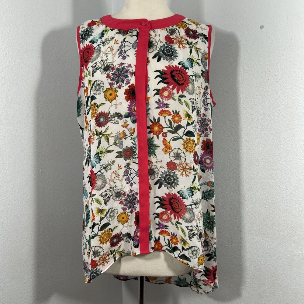 Nicole Miller Top‎  Womens L Floral Sheer Bloomcore Hi Low Boho